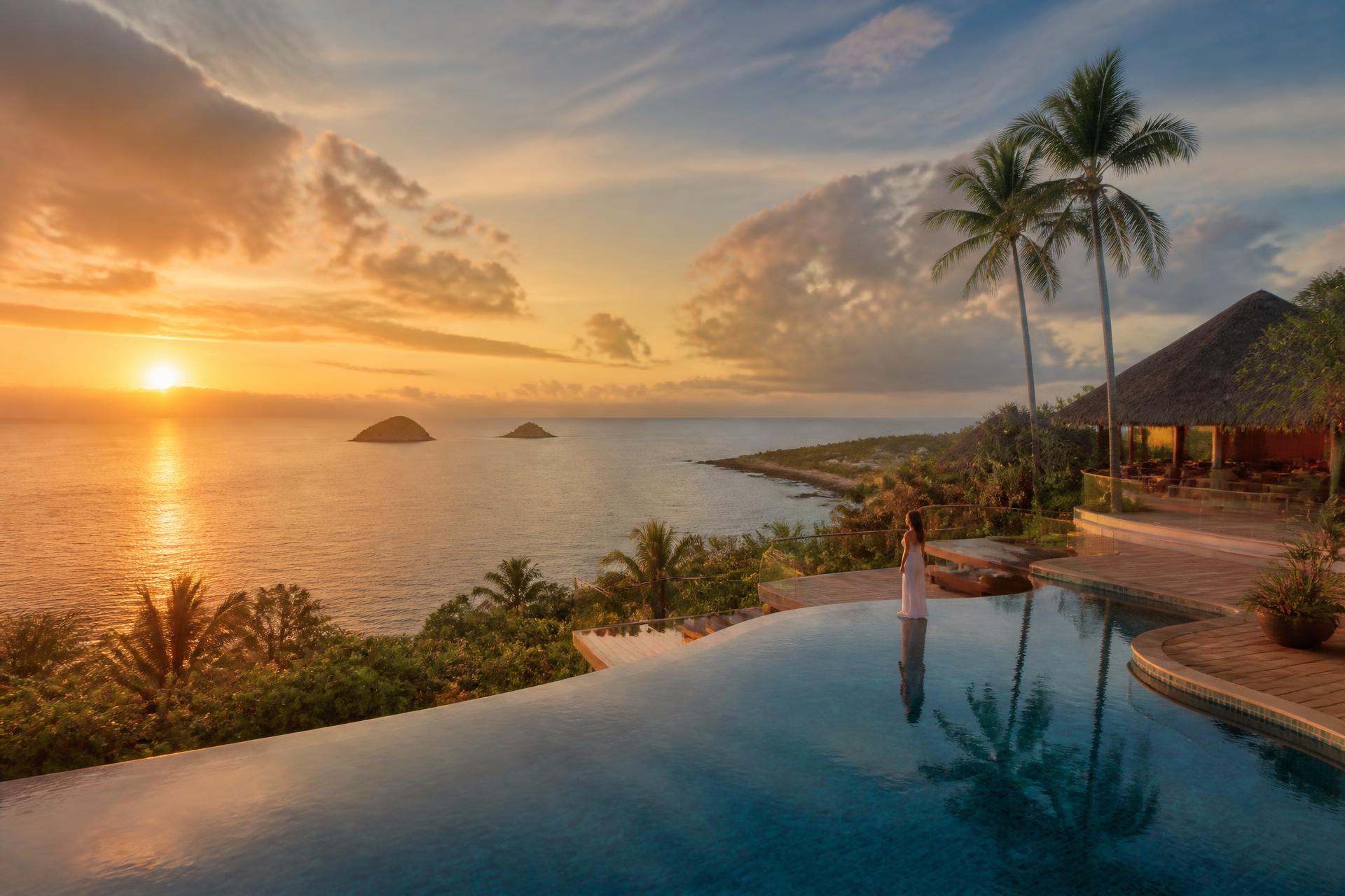 Luxury infinity pool at sunset